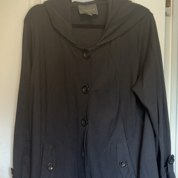 CHRISTIAN SIRIANO BLACK JACKET WITH HOOD 5 BUTTONS RAYON NYLON SPANDEX XL/1X - Picture 1 of 11